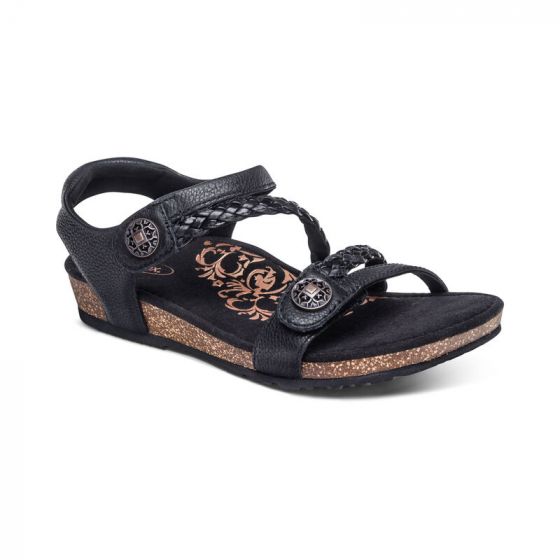 Jillian Braided Quarter Strap Sandal Black - Aetrex