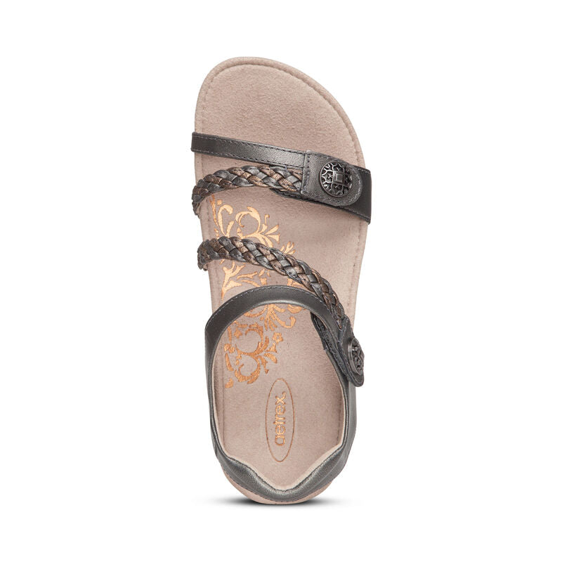 Jillian Braided Quarter Strap Sandal Gunmetal - Aetrex